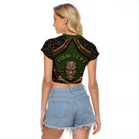 Personalised Hawaii Tiki Pirates Raglan Cropped T Shirt Kakau Pattern Polynesian Style