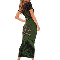 Personalised Hawaii Tiki Pirates Short Sleeve Bodycon Dress Kakau Pattern Polynesian Style