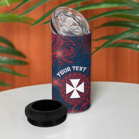 Personalised Wallis And Futuna 4 in 1 Can Cooler Tumbler Hibiscus Polynesian Tribal Pattern