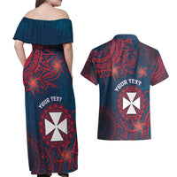 Personalised Wallis And Futuna Couples Matching Off Shoulder Maxi Dress and Hawaiian Shirt Hibiscus Polynesian Tribal Pattern