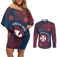 Personalised Wallis And Futuna Couples Matching Off Shoulder Short Dress and Long Sleeve Button Shirt Hibiscus Polynesian Tribal Pattern