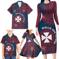 Personalised Wallis And Futuna Family Matching Long Sleeve Bodycon Dress and Hawaiian Shirt Hibiscus Polynesian Tribal Pattern
