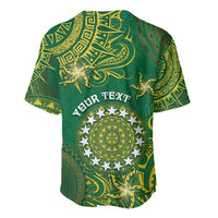 Personalised Cook Islands Baseball Jersey Hibiscus Polynesian Tribal Pattern