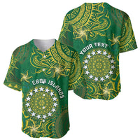 Personalised Cook Islands Baseball Jersey Hibiscus Polynesian Tribal Pattern