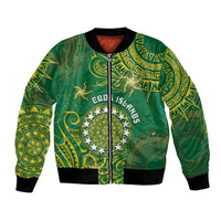 Personalised Cook Islands Bomber Jacket Hibiscus Polynesian Tribal Pattern
