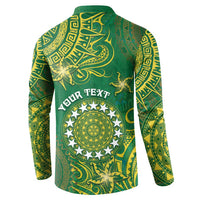 Personalised Cook Islands Button Sweatshirt Hibiscus Polynesian Tribal Pattern