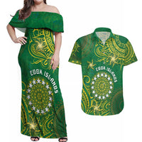 Personalised Cook Islands Couples Matching Off Shoulder Maxi Dress and Hawaiian Shirt Hibiscus Polynesian Tribal Pattern
