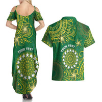 Personalised Cook Islands Couples Matching Summer Maxi Dress and Hawaiian Shirt Hibiscus Polynesian Tribal Pattern