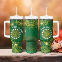 Personalised Cook Islands Tumbler With Handle Hibiscus Polynesian Tribal Pattern