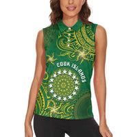 Personalised Cook Islands Women Sleeveless Polo Shirt Hibiscus Polynesian Tribal Pattern