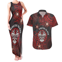 Personalised Easter Island Couples Matching Tank Maxi Dress and Hawaiian Shirt Hibiscus Polynesian Tribal Pattern