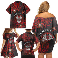 Personalised Easter Island Family Matching Off Shoulder Short Dress and Hawaiian Shirt Hibiscus Polynesian Tribal Pattern