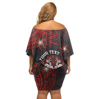 Personalised Easter Island Family Matching Off Shoulder Short Dress and Hawaiian Shirt Hibiscus Polynesian Tribal Pattern