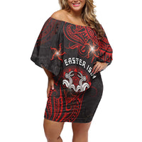 Personalised Easter Island Off Shoulder Short Dress Hibiscus Polynesian Tribal Pattern