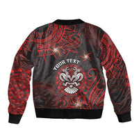 Personalised Easter Island Sleeve Zip Bomber Jacket Hibiscus Polynesian Tribal Pattern