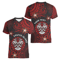 Personalised Easter Island Women V-Neck T-Shirt Hibiscus Polynesian Tribal Pattern