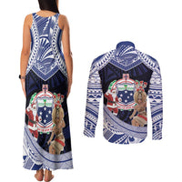 Samoa Christmas Couples Matching Tank Maxi Dress and Long Sleeve Button Shirt Samoan Siva Dance With Santa DT05 - Polynesian Pride