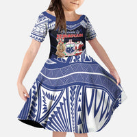 Samoa Christmas Family Matching Off The Shoulder Long Sleeve Dress and Hawaiian Shirt Samoan Siva Dance With Santa DT05 Daughter's Dress Navy - Polynesian Pride