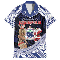Samoa Christmas Family Matching Off Shoulder Short Dress and Hawaiian Shirt Samoan Siva Dance With Santa DT05 Dad's Shirt - Short Sleeve Navy - Polynesian Pride
