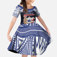 Samoa Christmas Family Matching Summer Maxi Dress and Hawaiian Shirt Samoan Siva Dance With Santa DT05 Daughter's Dress Navy - Polynesian Pride