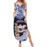 Samoa Christmas Family Matching Summer Maxi Dress and Hawaiian Shirt Samoan Siva Dance With Santa DT05 Mom's Dress Navy - Polynesian Pride