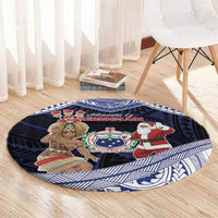 Samoa Christmas Round Carpet Samoan Siva Dance With Santa - Polynesian Pride