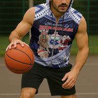 Samoa Christmas Sleeveless Zip Hoodie Samoan Siva Dance With Santa - Polynesian Pride