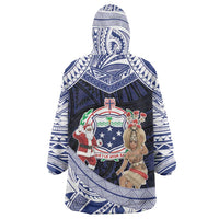 Samoa Christmas Wearable Blanket Hoodie Samoan Siva Dance With Santa - Polynesian Pride