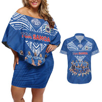 Toa Samoa Couples Matching Off Shoulder Short Dress and Hawaiian Shirt Samoan Warrior Spirit Rugby - Polynesian Pride