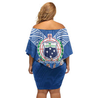 Toa Samoa Off Shoulder Short Dress Samoan Warrior Spirit Rugby - Polynesian Pride