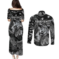 Personalised Maori Romantic Valentine Couples Matching Puletasi and Long Sleeve Button Shirt The Hongi Kiss Black Galaxy