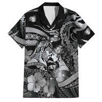 Personalised Maori Romantic Valentine Family Matching Mermaid Dress and Hawaiian Shirt The Hongi Kiss Black Galaxy DT05 Dad's Shirt - Short Sleeve Black - Polynesian Pride