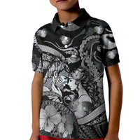 Personalised Maori Romantic Valentine Kid Polo Shirt The Hongi Kiss Black Galaxy
