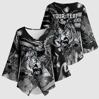 Personalised Maori Romantic Valentine Kimono Sleeve Blouse The Hongi Kiss Black Galaxy