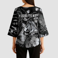 Personalised Maori Romantic Valentine Kimono Sleeve Blouse The Hongi Kiss Black Galaxy