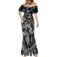 Personalised Maori Romantic Valentine Mermaid Dress The Hongi Kiss Black Galaxy