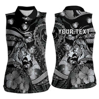 Personalised Maori Romantic Valentine Women Sleeveless Polo Shirt The Hongi Kiss Black Galaxy DT05 - Polynesian Pride