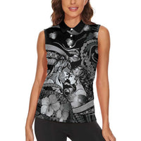 Personalised Maori Romantic Valentine Women Sleeveless Polo Shirt The Hongi Kiss Black Galaxy DT05 - Polynesian Pride