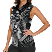 Personalised Maori Romantic Valentine Women Sleeveless Polo Shirt The Hongi Kiss Black Galaxy DT05 - Polynesian Pride
