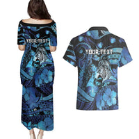 Personalised Maori Romantic Valentine Couples Matching Puletasi and Hawaiian Shirt The Hongi Kiss Blue Galaxy