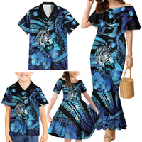 Personalised Maori Romantic Valentine Family Matching Mermaid Dress and Hawaiian Shirt The Hongi Kiss Blue Galaxy DT05 - Polynesian Pride