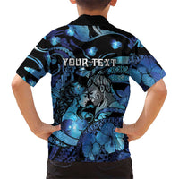 Personalised Maori Romantic Valentine Family Matching Off The Shoulder Long Sleeve Dress and Hawaiian Shirt The Hongi Kiss Blue Galaxy DT05 - Polynesian Pride