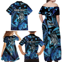 Personalised Maori Romantic Valentine Family Matching Off Shoulder Maxi Dress and Hawaiian Shirt The Hongi Kiss Blue Galaxy DT05 - Polynesian Pride