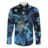 Personalised Maori Romantic Valentine Family Matching Summer Maxi Dress and Hawaiian Shirt The Hongi Kiss Blue Galaxy DT05 Dad's Shirt - Long Sleeve Blue - Polynesian Pride