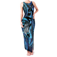 Personalised Maori Romantic Valentine Family Matching Tank Maxi Dress and Hawaiian Shirt The Hongi Kiss Blue Galaxy DT05 Mom's Dress Blue - Polynesian Pride