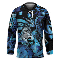 Personalised Maori Romantic Valentine Hockey Jersey The Hongi Kiss Blue Galaxy