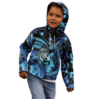 Personalised Maori Romantic Valentine Kid Hoodie The Hongi Kiss Blue Galaxy