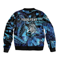 Personalised Maori Romantic Valentine Sleeve Zip Bomber Jacket The Hongi Kiss Blue Galaxy