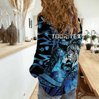Personalised Maori Romantic Valentine Women Casual Shirt The Hongi Kiss Blue Galaxy