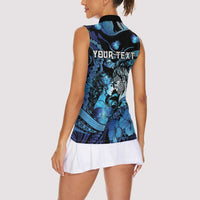 Personalised Maori Romantic Valentine Women Sleeveless Polo Shirt The Hongi Kiss Blue Galaxy DT05 - Polynesian Pride